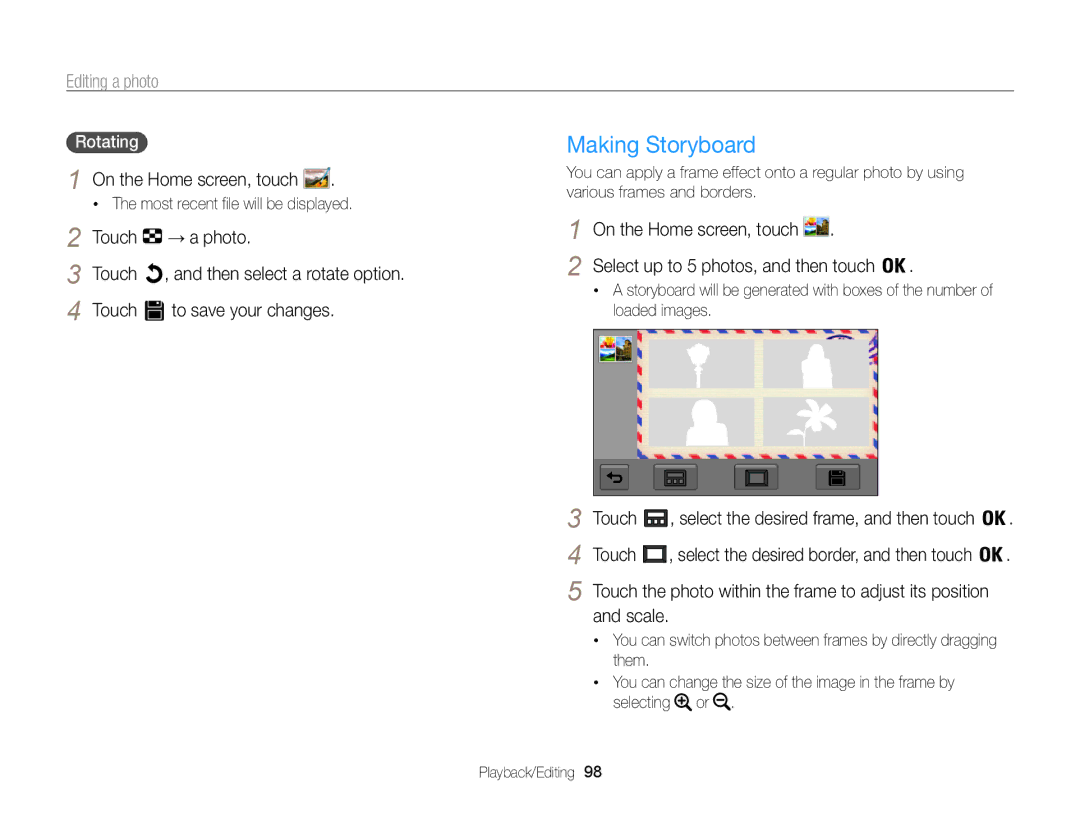 Samsung ECMV800ZBPBUS user manual Making Storyboard, Rotating  